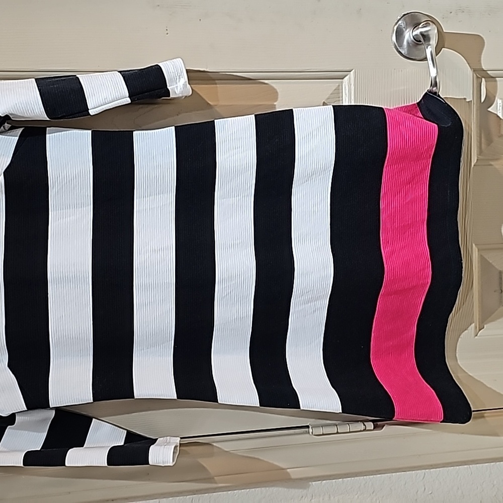 Almost Famous Black White Striped Midi Dress with Pink Band - Picture 3 of 7